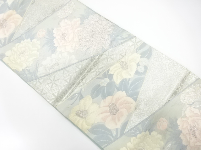 JAPANESE KIMONO / ANTIQUE FUKURO OBI / SILK / WOVEN CAMELLIA